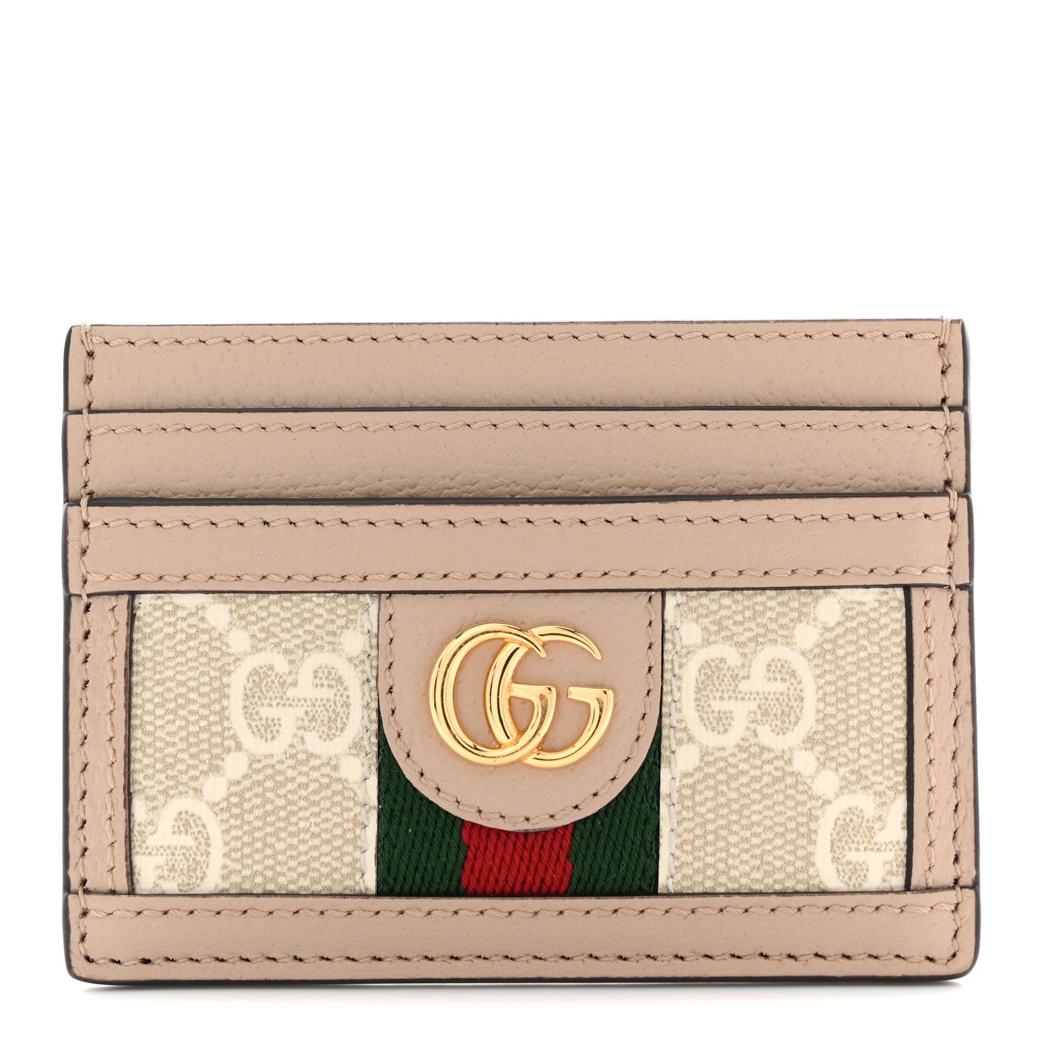 Gucci GG Supreme Monogram Textured Dollar Calfskin Web Ophidia Card Holder Beige Mystic White Oatmeal 1 of 6