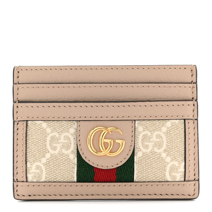 Gucci GG Supreme Monogram Textured Dollar Calfskin Web Ophidia Card Holder Beige Mystic White Oatmeal 1 of 6