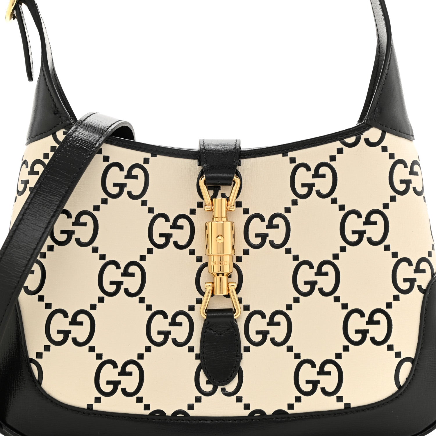 Gucci Azalea Calfskin GG Monogram Bi-Color Debossed Small Jackie 1961 Hobo Mystic White Black 7 of 9