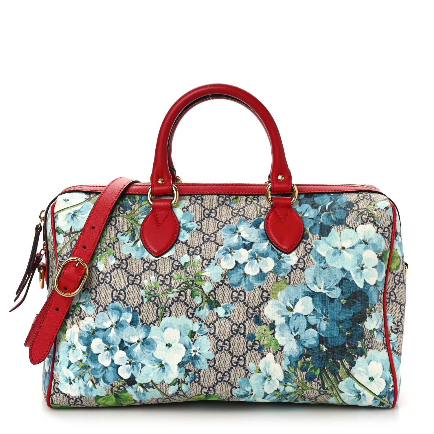 Gucci GG Supreme Monogram Blooms Medium Boston Beige Blue Navy Hibiscus Red 1 of 10