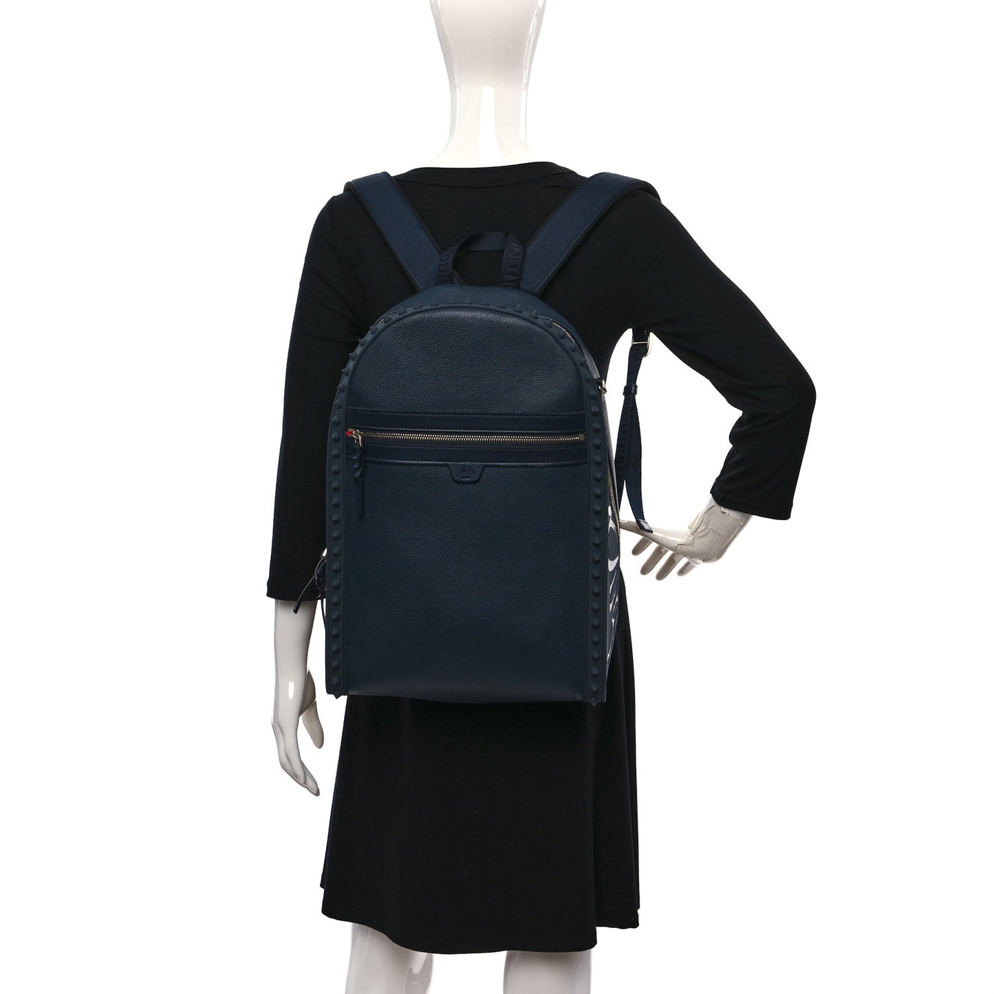 Calfskin Nylon Backparis Spiked Backpack Marine