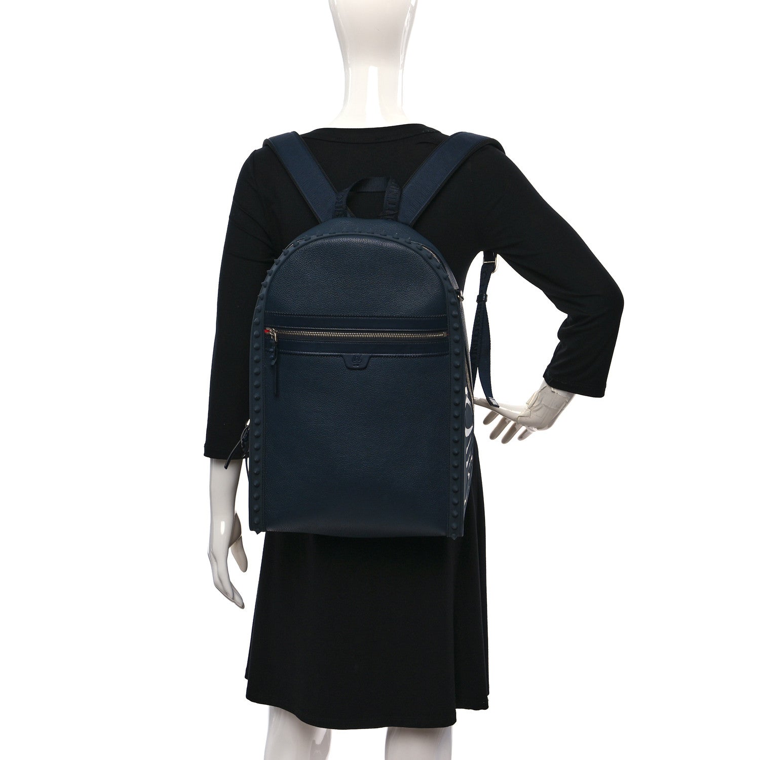 Christian Louboutin Calfskin Nylon Backparis Spiked Backpack Marine 2 of 8