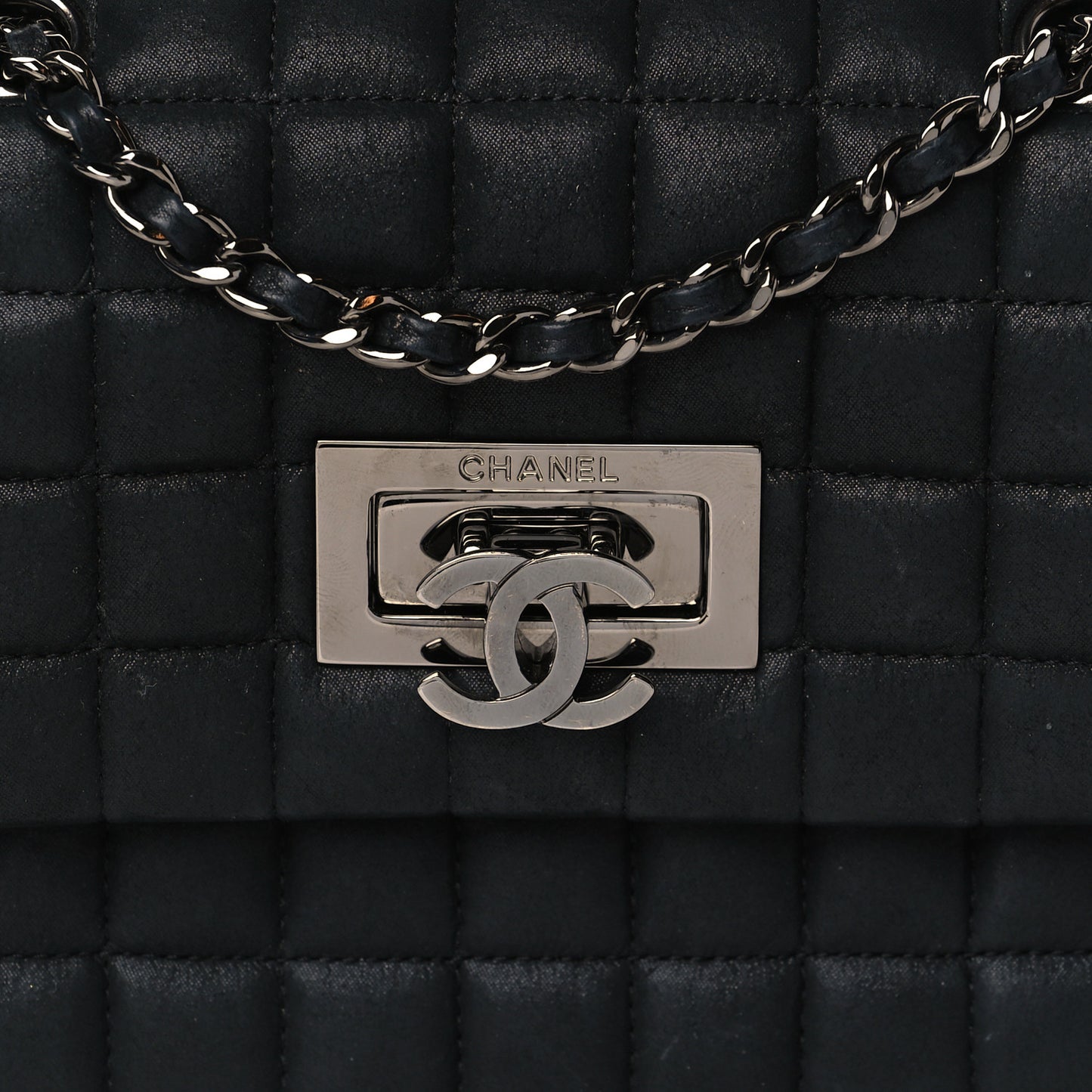 Iridescent Calfskin Square Quilted Mini Flap Black