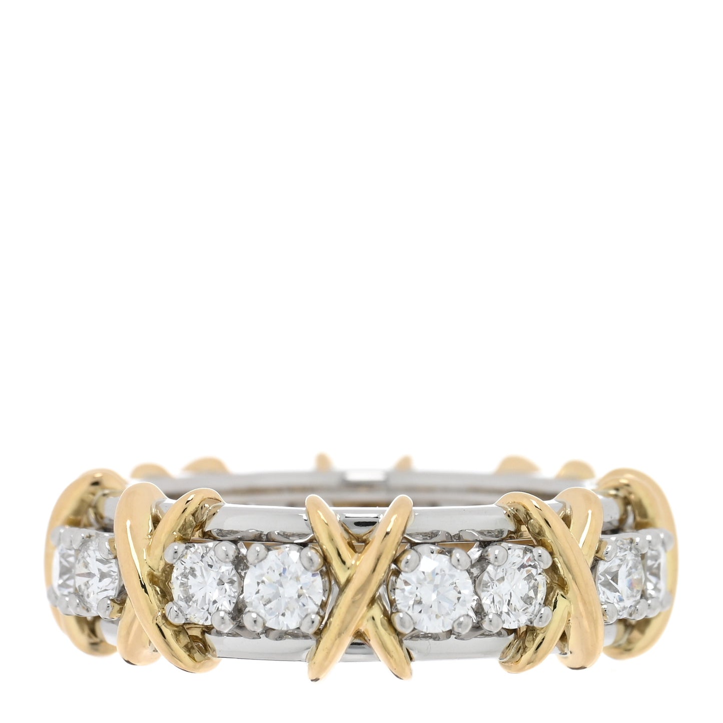 Platinum 18K Yellow Gold Diamond Schlumberger Sixteen Stone Ring 50 5.25