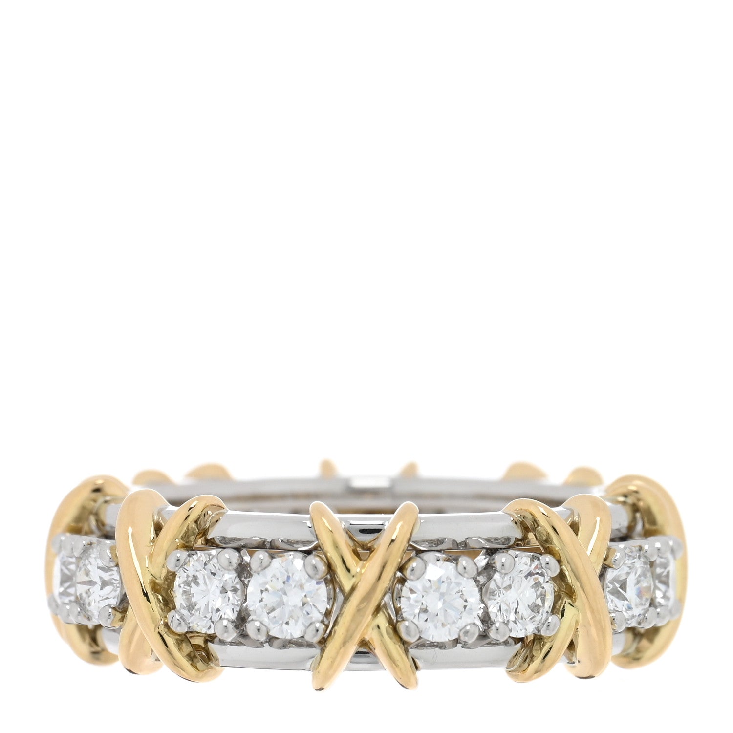 Tiffany Platinum 18K Yellow Gold Diamond Schlumberger Sixteen Stone Ring 50 5.25 1 of 5