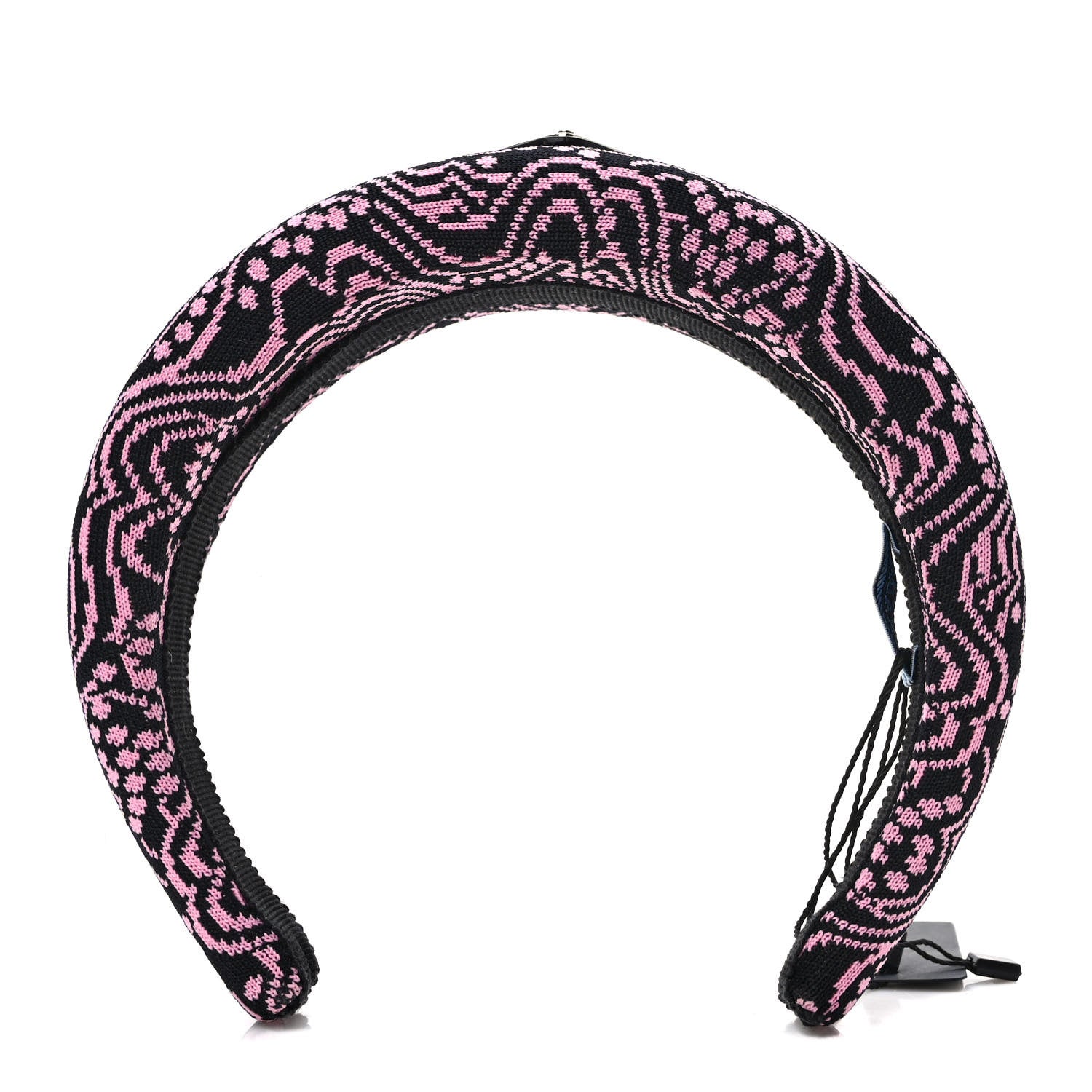 Prada Maglia Jacquard Metal Triangle Logo Headband Black Rosa 1 of 6