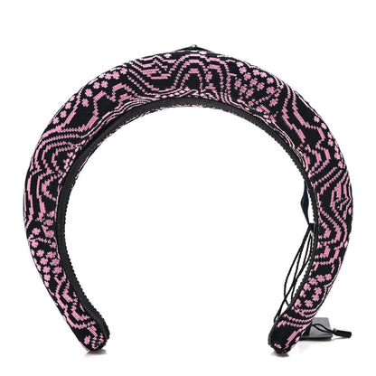 Prada Maglia Jacquard Metal Triangle Logo Headband Black Rosa 1 of 6
