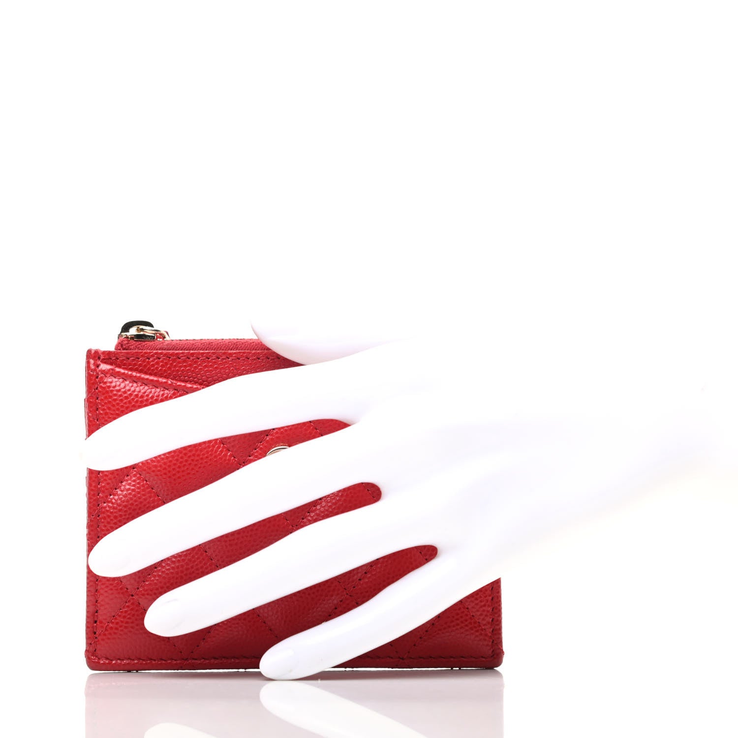 Chanel Caviar Quilted CC Zip Card Holder Red 2 of 8