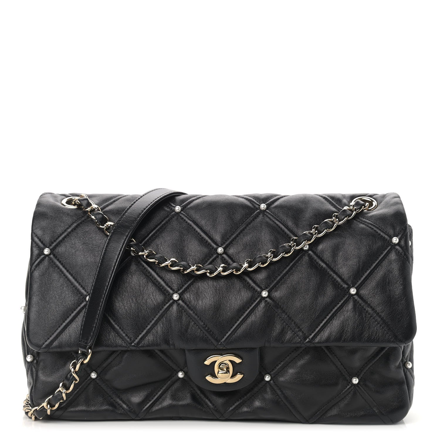 Chanel Lambskin Quilted Pearl Studded Flap Black 1 of 9