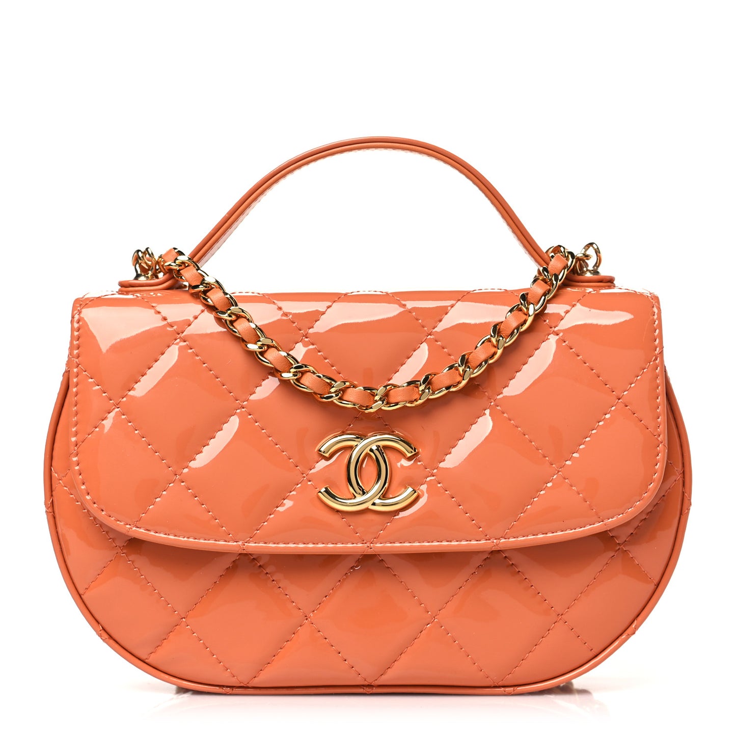 Patent Quilted Flap Phone Holder With Chain Orange