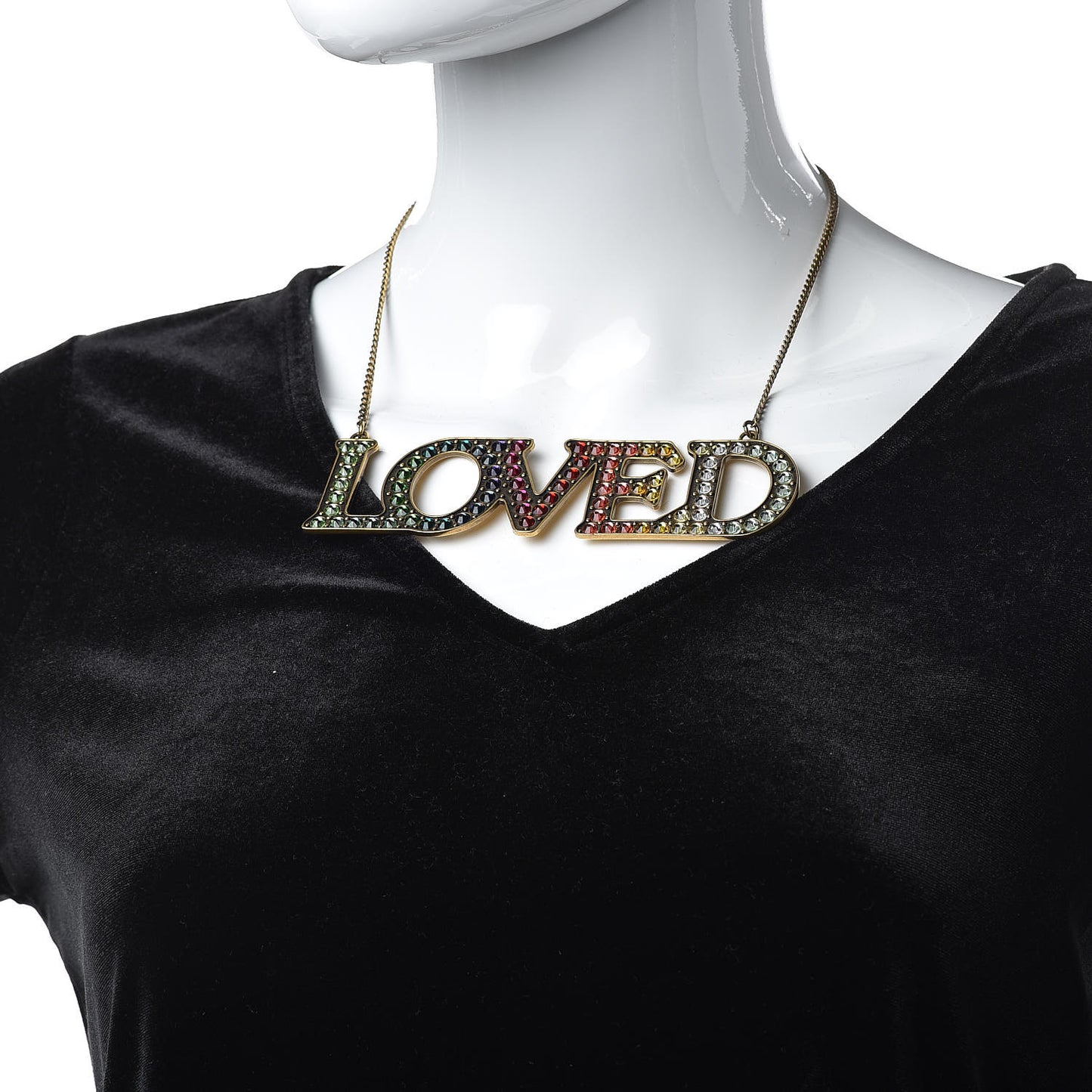 Metal Crystal Loved Short Necklace Aged Gold