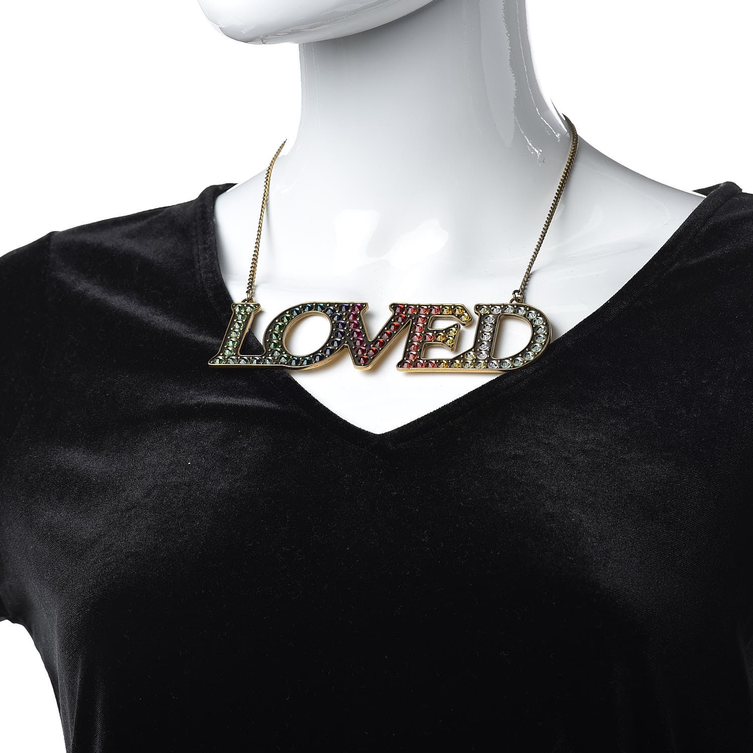 Gucci Metal Crystal Loved Short Necklace Aged Gold 2 of 3