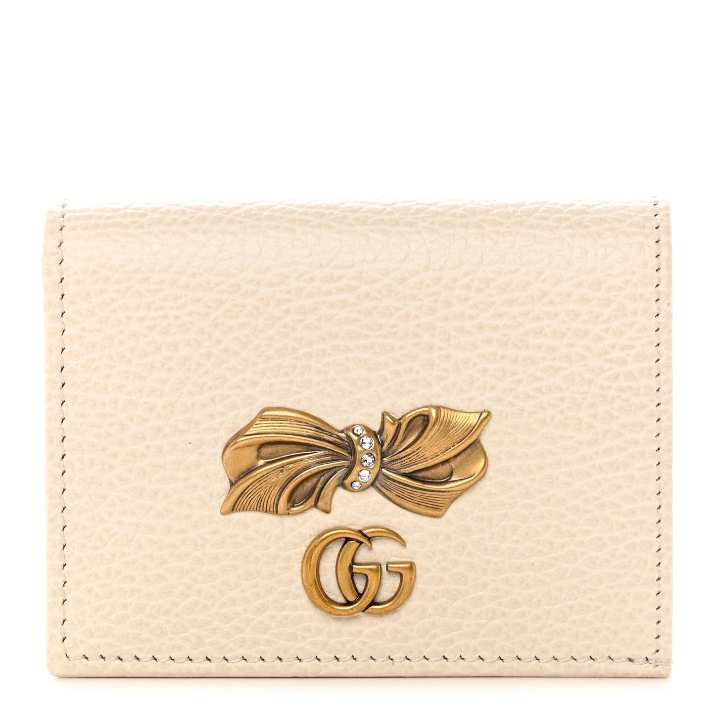Calfskin GG Marmont Bow Card Case White