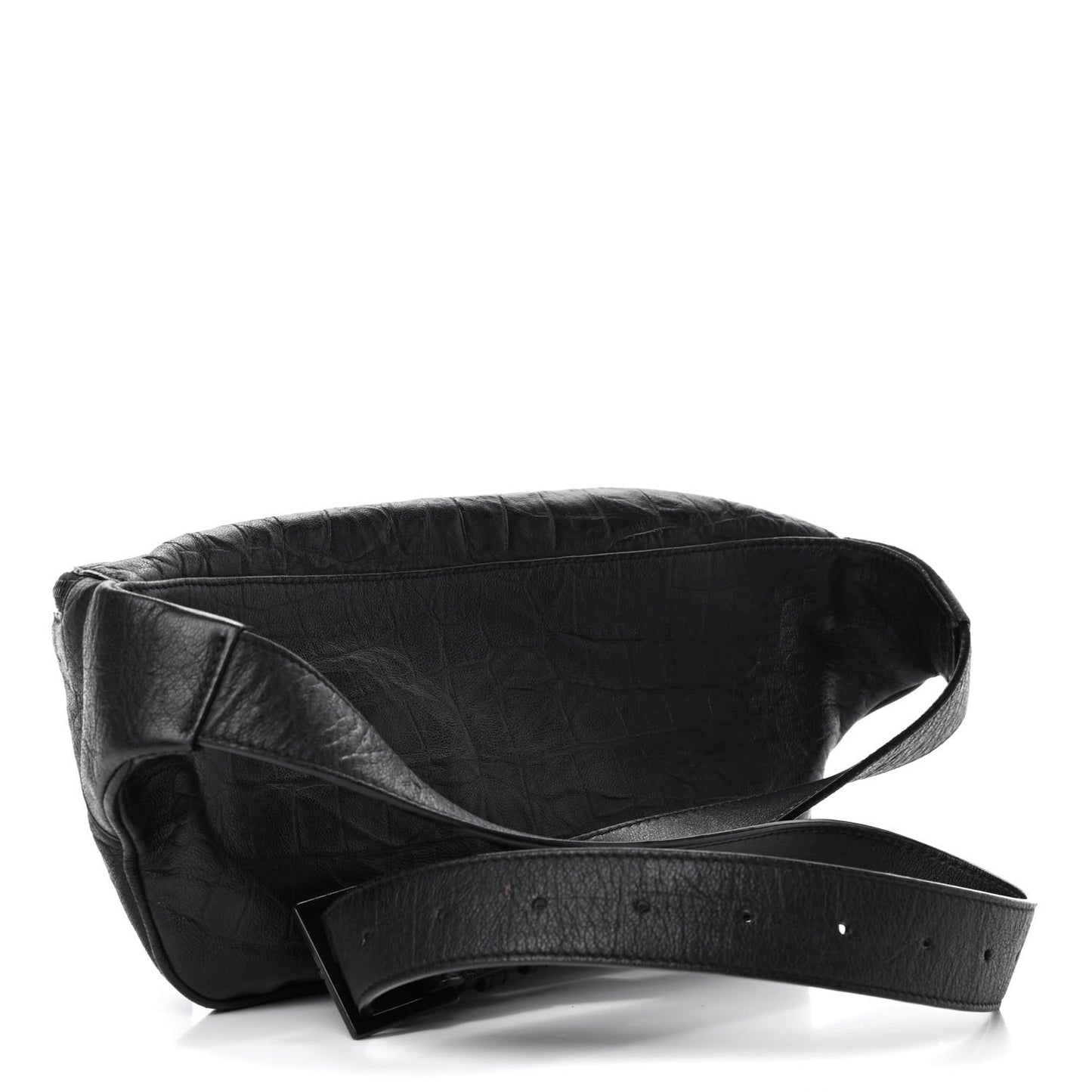 Calfskin Crocodile Embossed Monogram Belt Bag Black