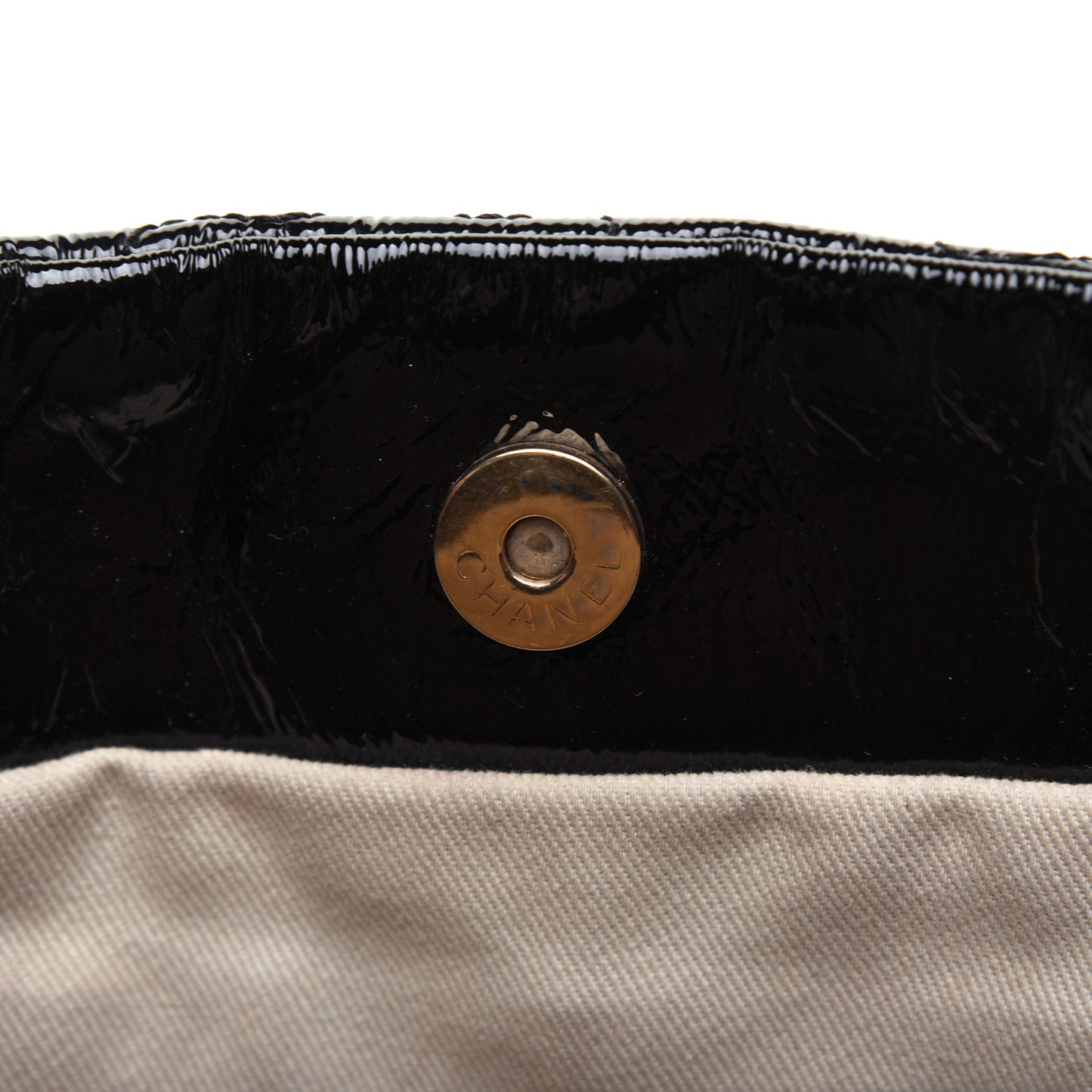 Crackled Patent Puzzle Tote Black