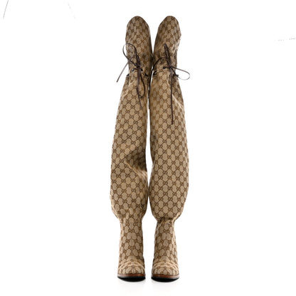 Gucci Monogram Over the Knee Boots 39 Beige Ebony 2 of 7