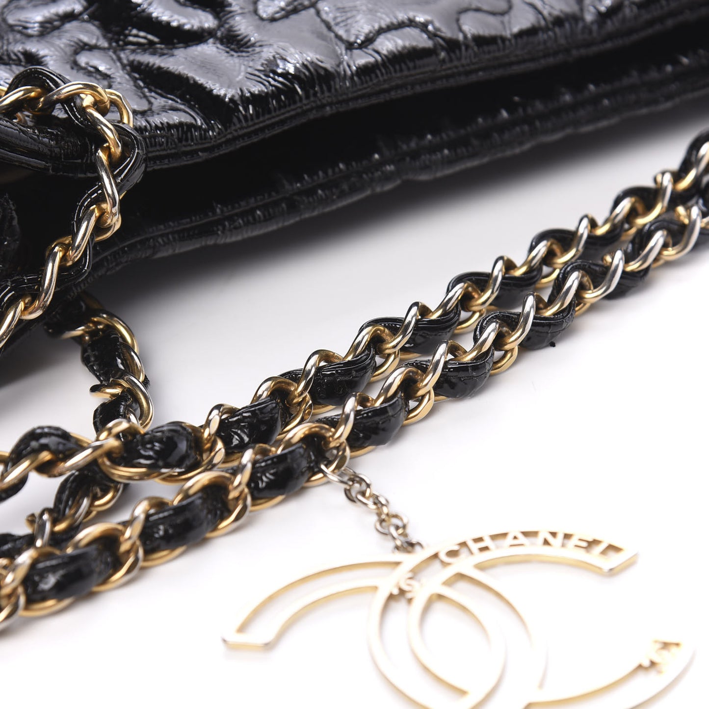 Crackled Patent Puzzle Tote Black