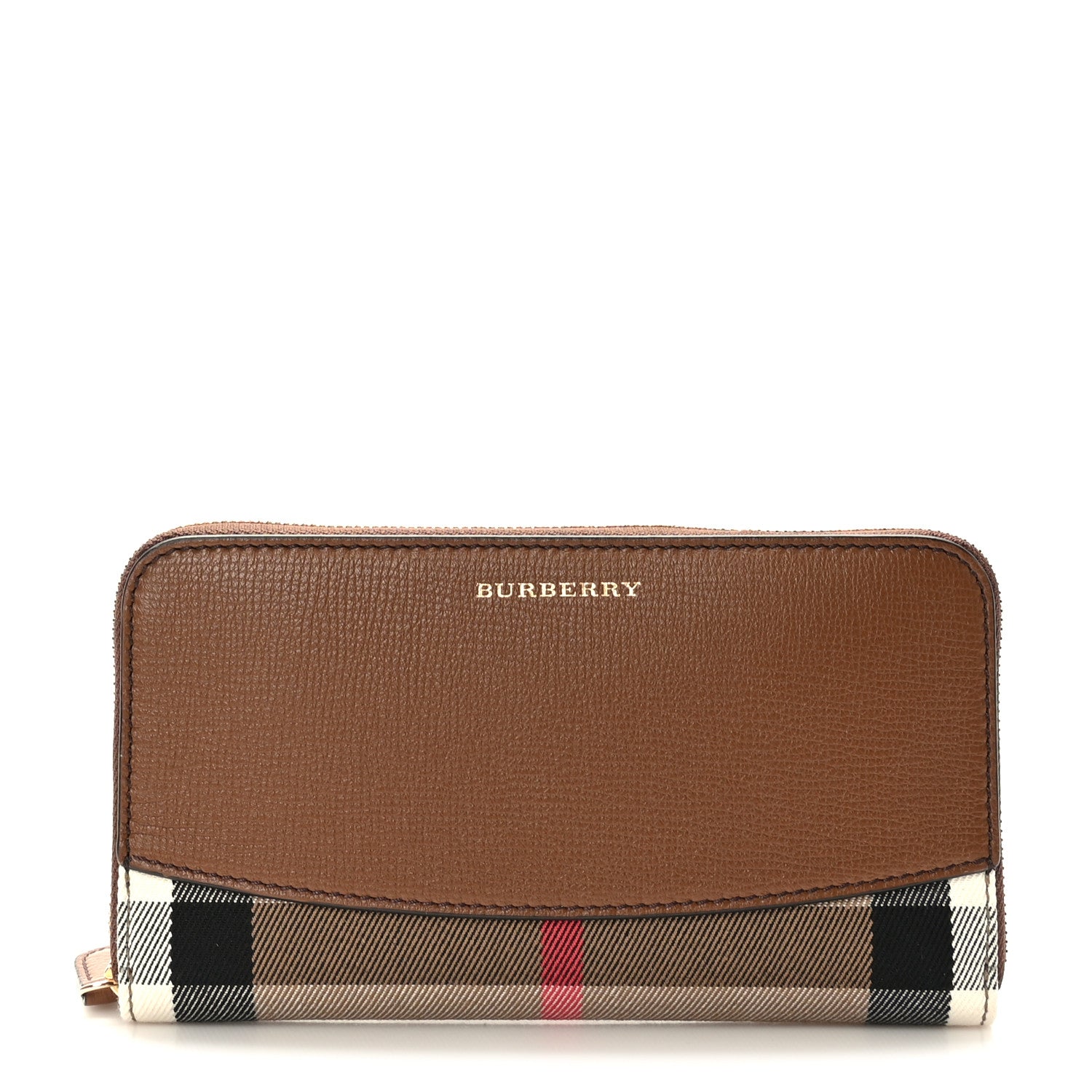 Burberry Grainy Calfskin House Check Elmore Zip Around Wallet Tan 1 of 8