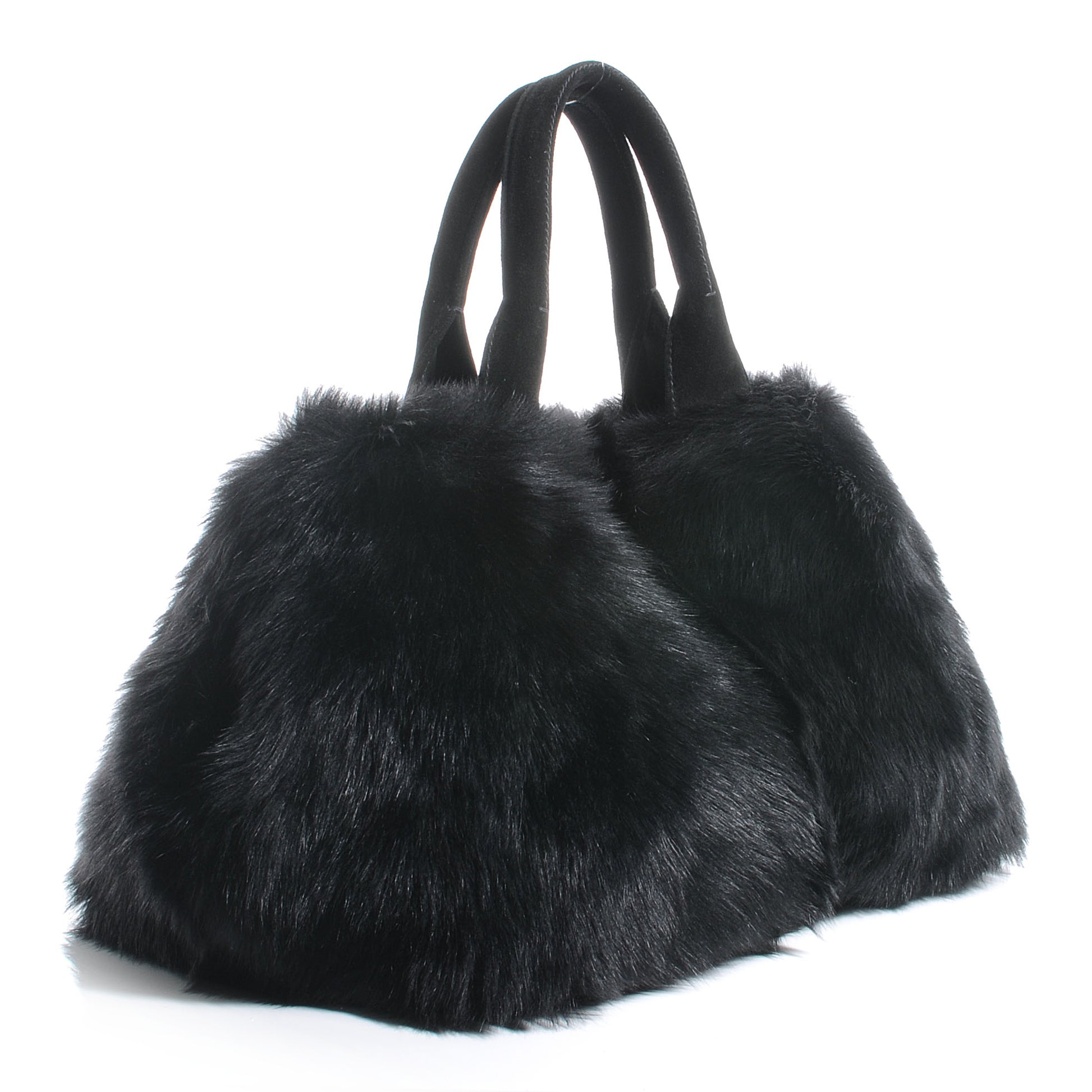 Prada Eco Lapin Faux Fur Handbag Black 3 of 9