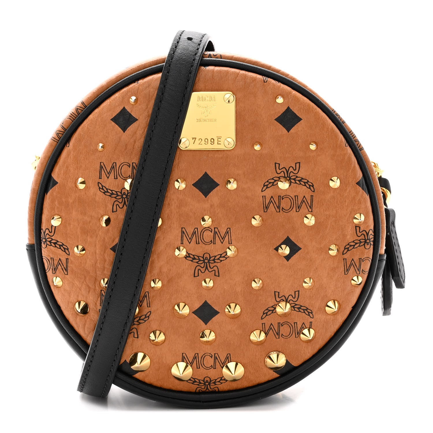 MCM Visetos Studded Orkestra Round Crossbody Cognac 1 of 10