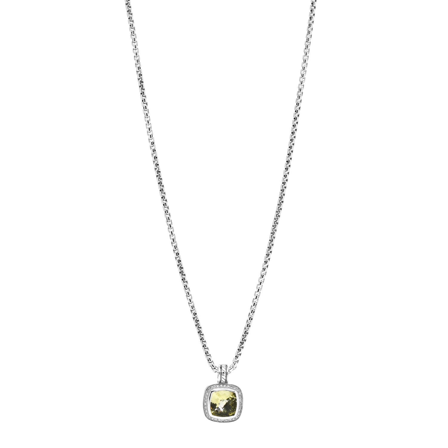 David Yurman Sterling Silver 14K Yellow Gold Diamond Lemon Citrine 11mm Albion Enhancer Pendant Necklace 1 of 4