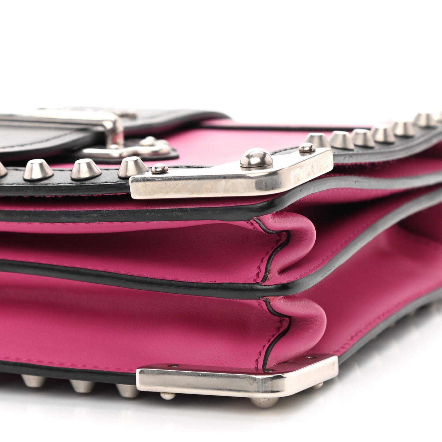 City Calf Saffiano Studded Cahier Bag Fuxia Black