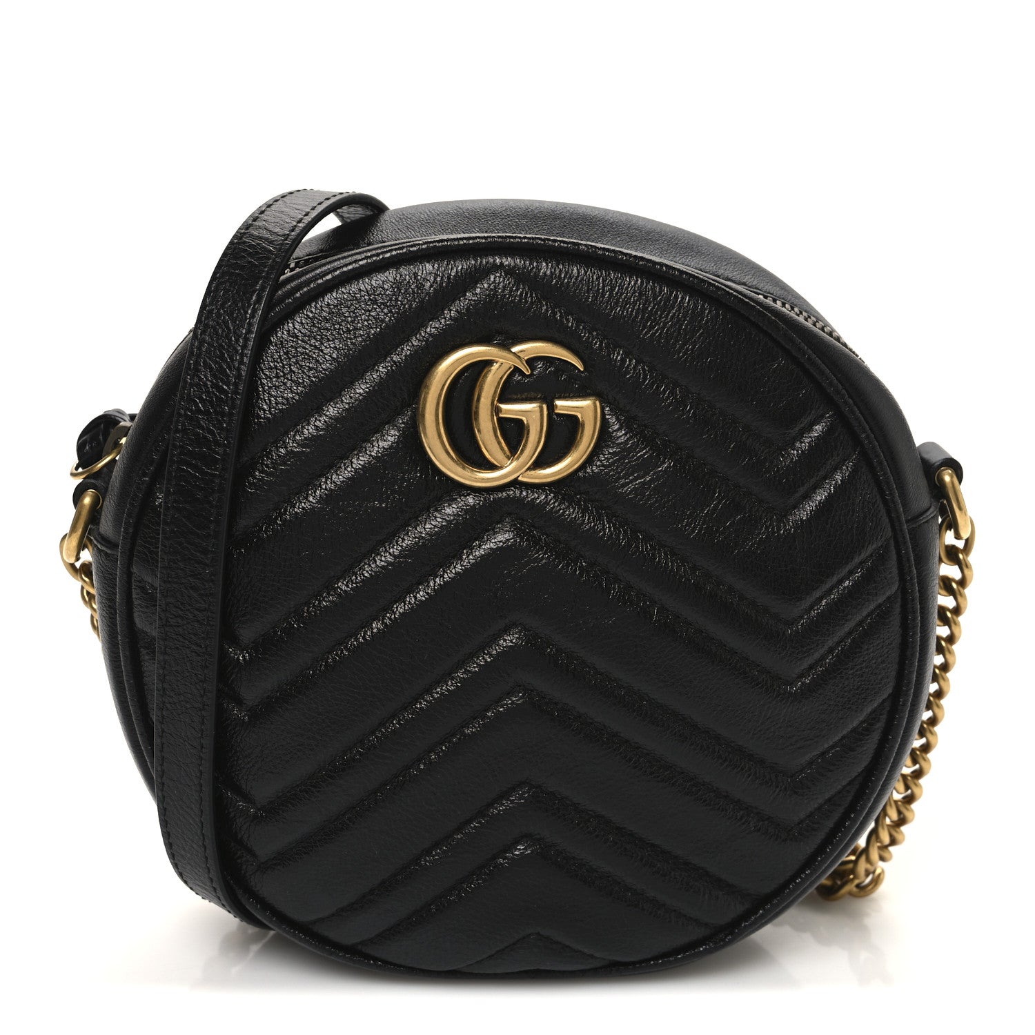 Gucci Azalea Calfskin Matelasse Heart Mini GG Marmont Round Shoulder Bag Black 1 of 10