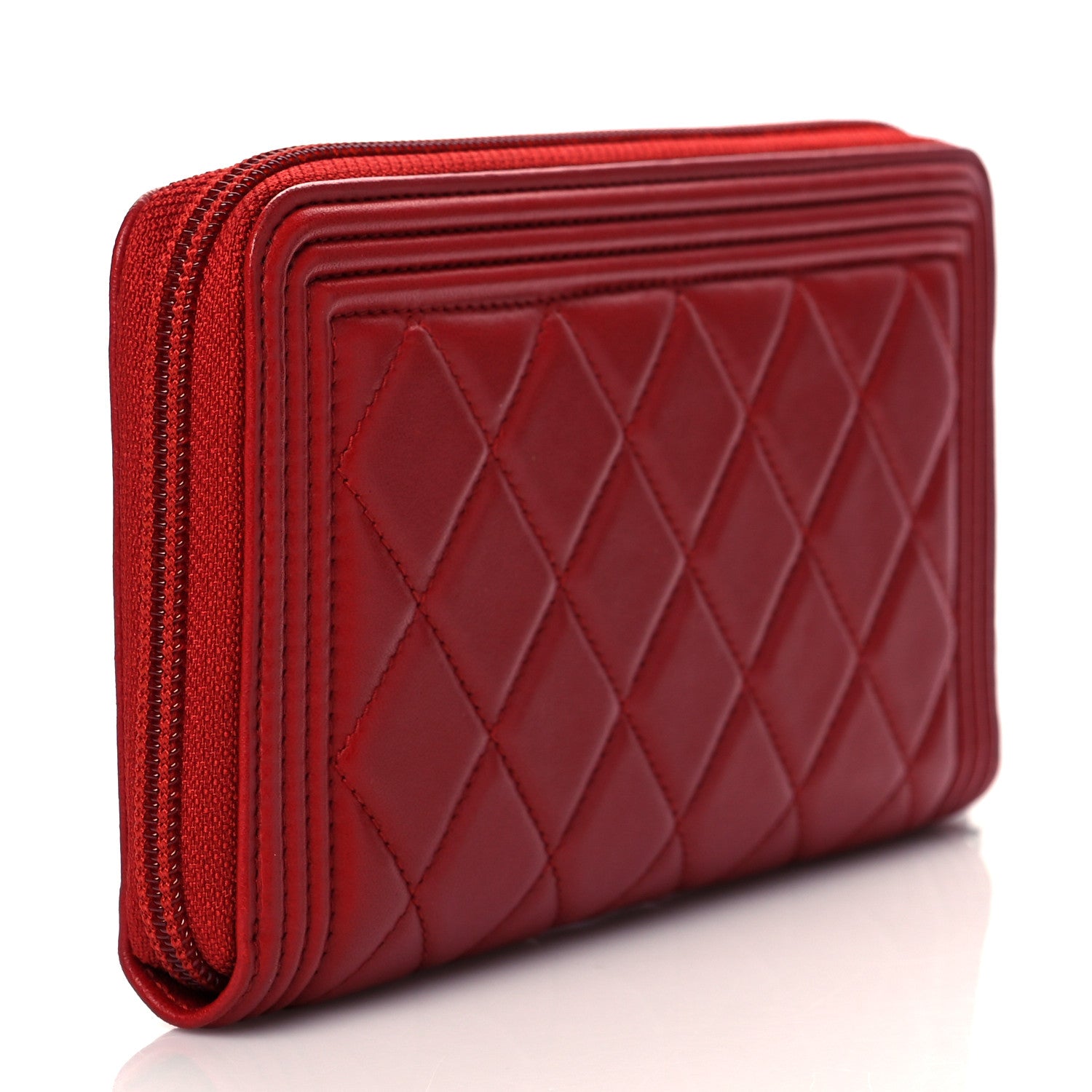 Chanel Lambskin Quilted Boy Zip Around Wallet Red 2 of 10