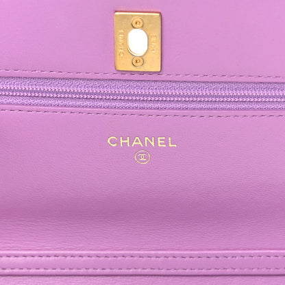 Chanel Lambskin Quilted CC Pearl Crush Wallet on Chain WOC Purple 6 of 16