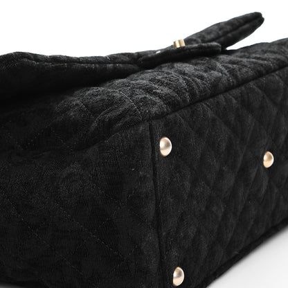 Chanel Velvet Camellia Stamped XXL Travel Flap Bag Black 8 of 9
