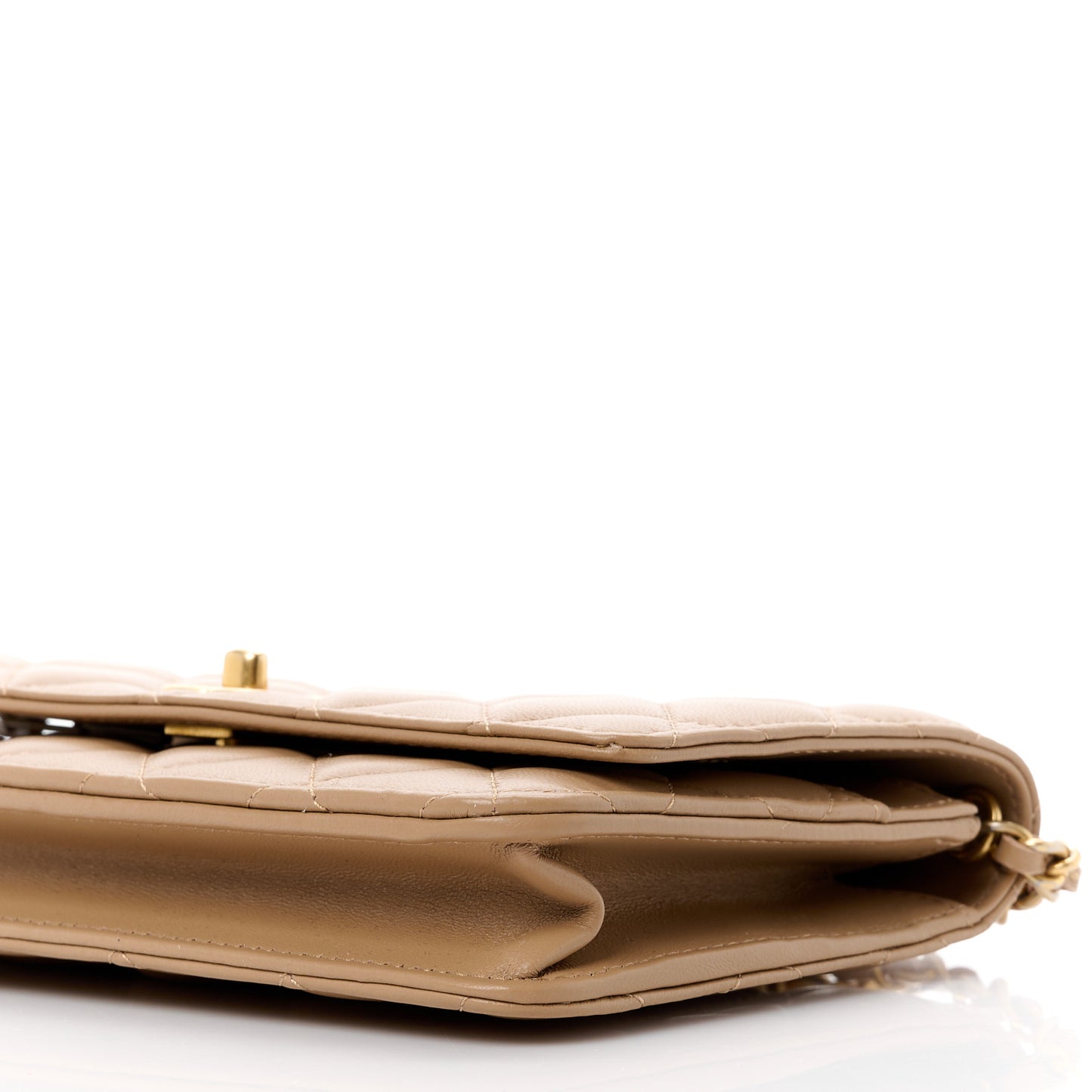 Lambskin Quilted CC Pearl Crush Wallet on Chain WOC Beige