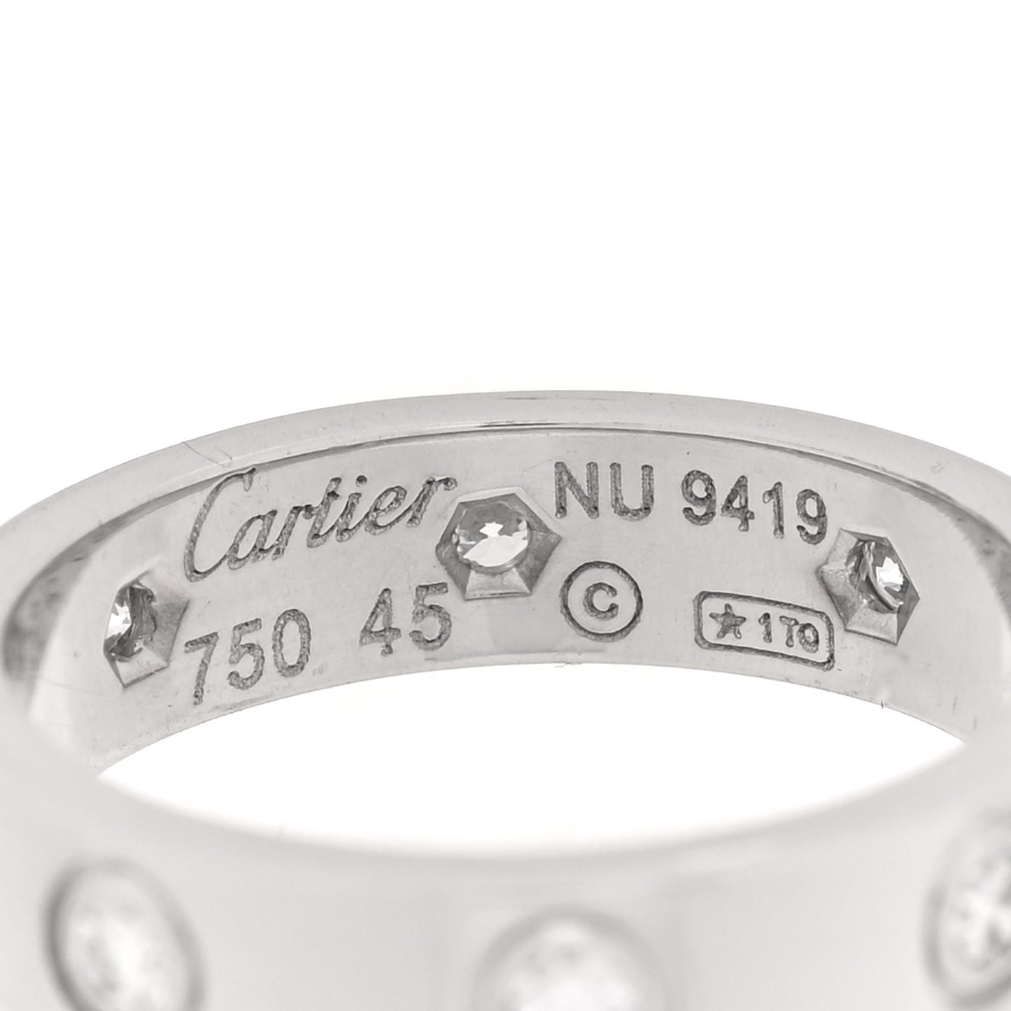 18K White Gold 8 Diamond 4mm Wedding Band LOVE Ring 45 3.25