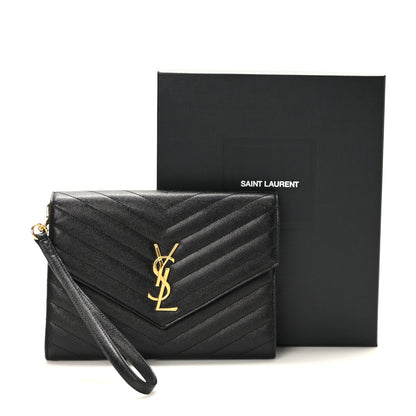 Saint Laurent Grain De Poudre Matelasse Chevron Monogram Envelope Clutch Black 8 of 8