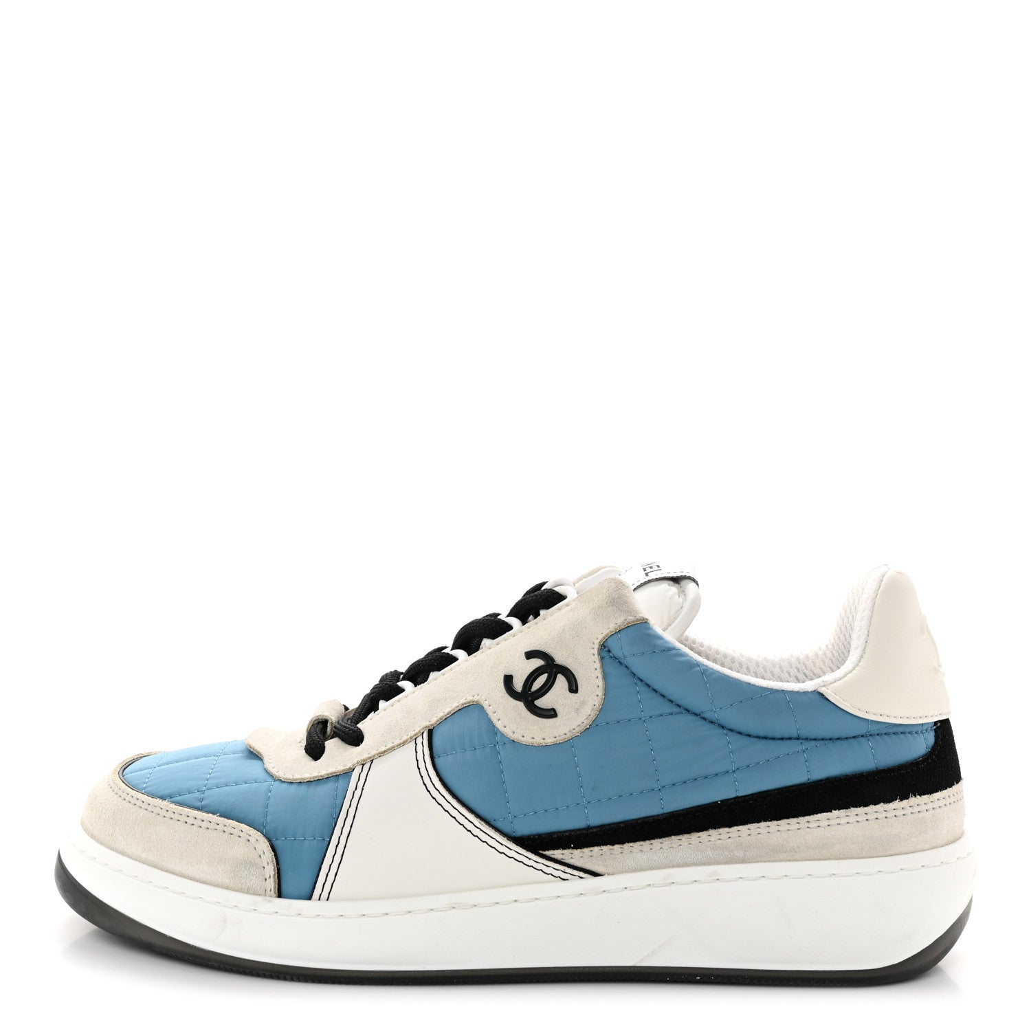 Chanel Suede Fabric Calfskin Womens CC Sneakers 40 Blue Light Gray 1 of 8