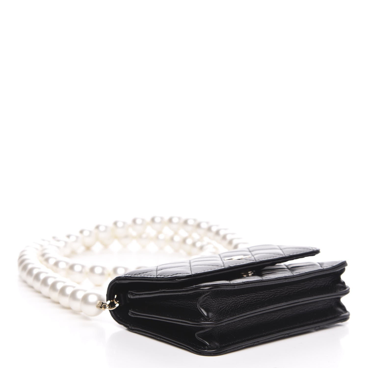 Chanel Calfskin Quilted Mini Maxi Pearls Wallet On Chain WOC Black 4 of 10