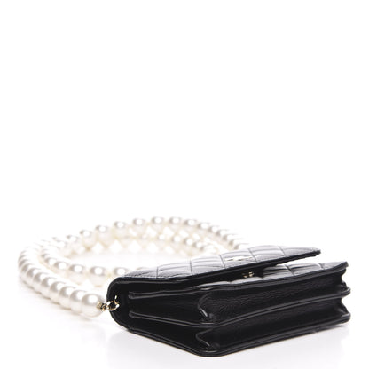 Chanel Calfskin Quilted Mini Maxi Pearls Wallet On Chain WOC Black 4 of 10