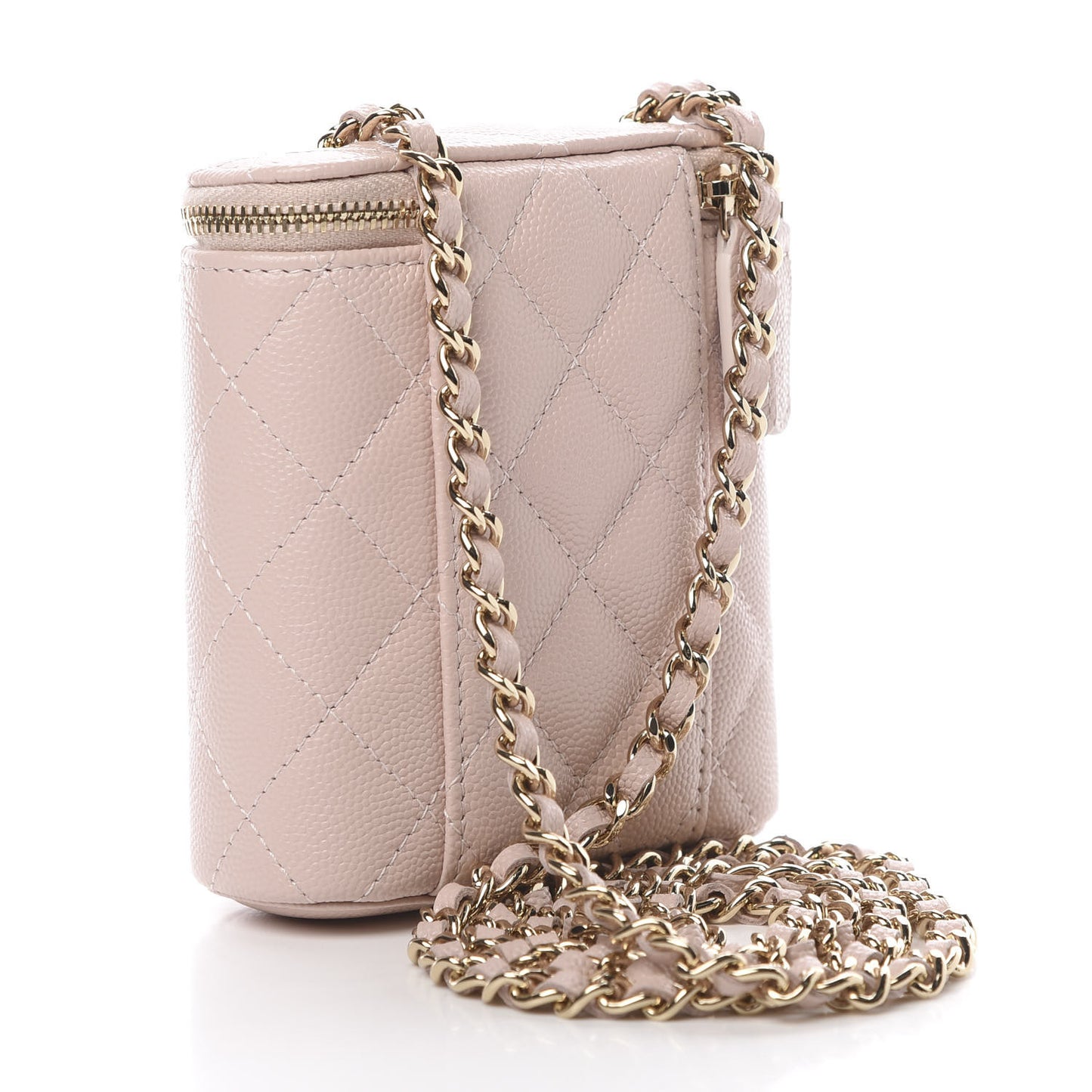 Caviar Quilted Small Vertical Coco Beauty Vanity Case With Chain Light Pink