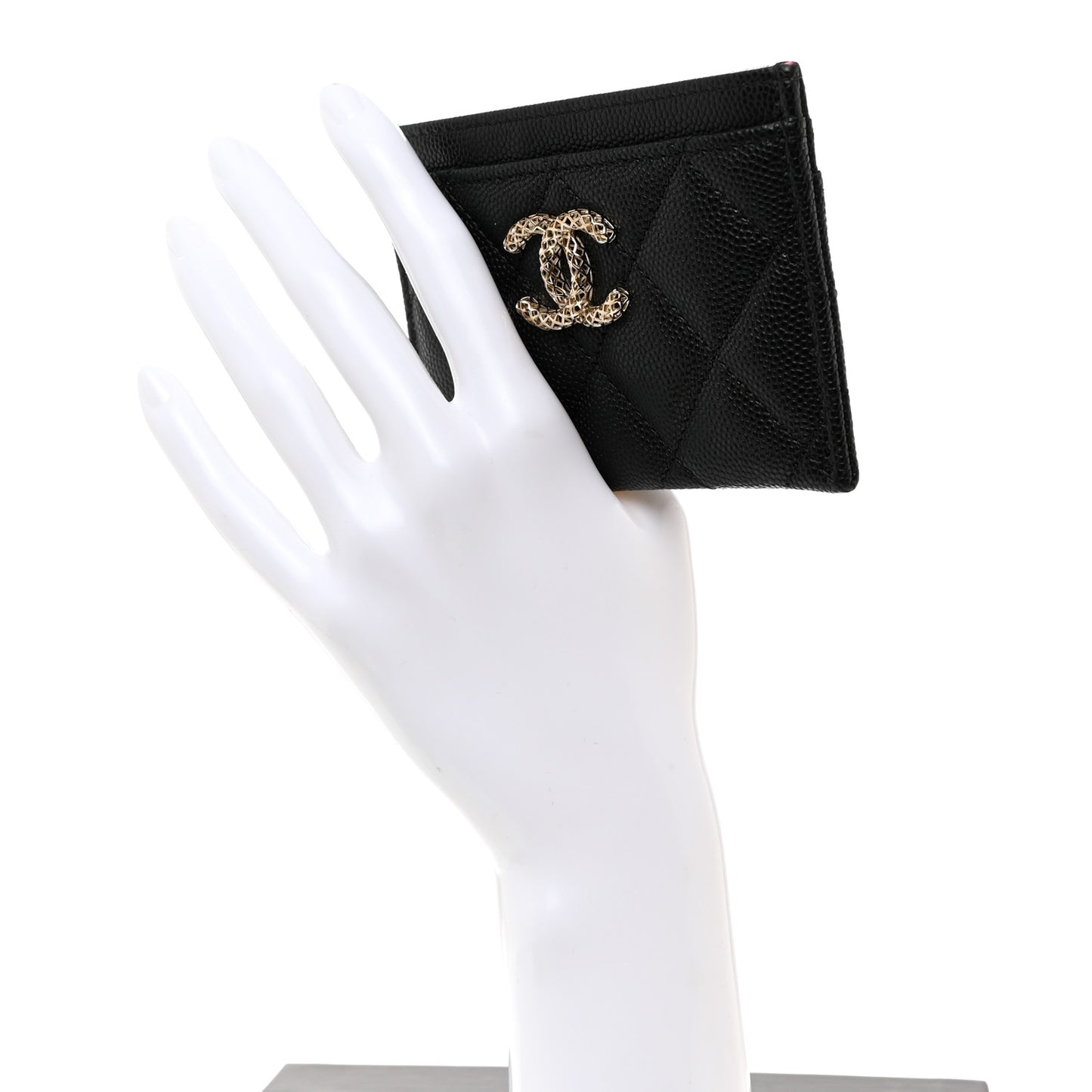 Caviar Metal Perforated Quilted CC Card Holder Black