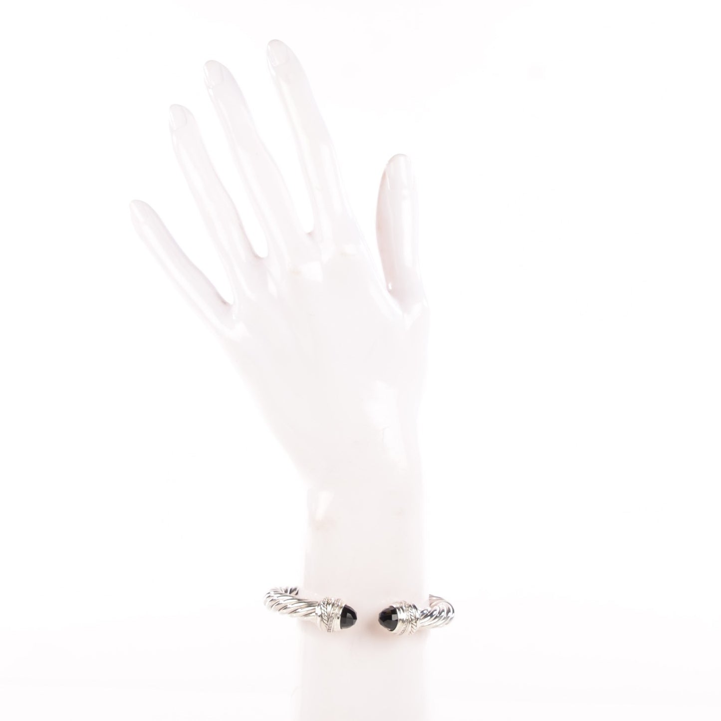 Sterling Silver Diamond Black Onyx 8.5mm Crossover Hinge Bracelet