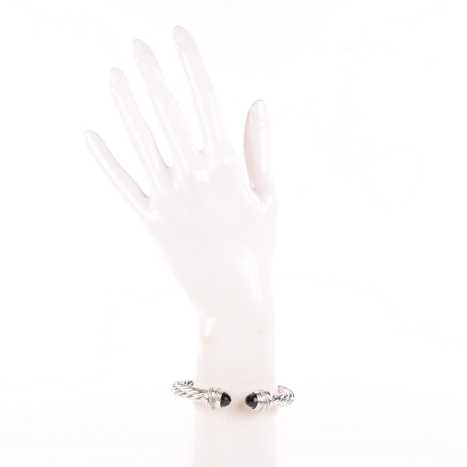 David Yurman Sterling Silver Diamond Black Onyx 8.5mm Crossover Hinge Bracelet 2 of 4