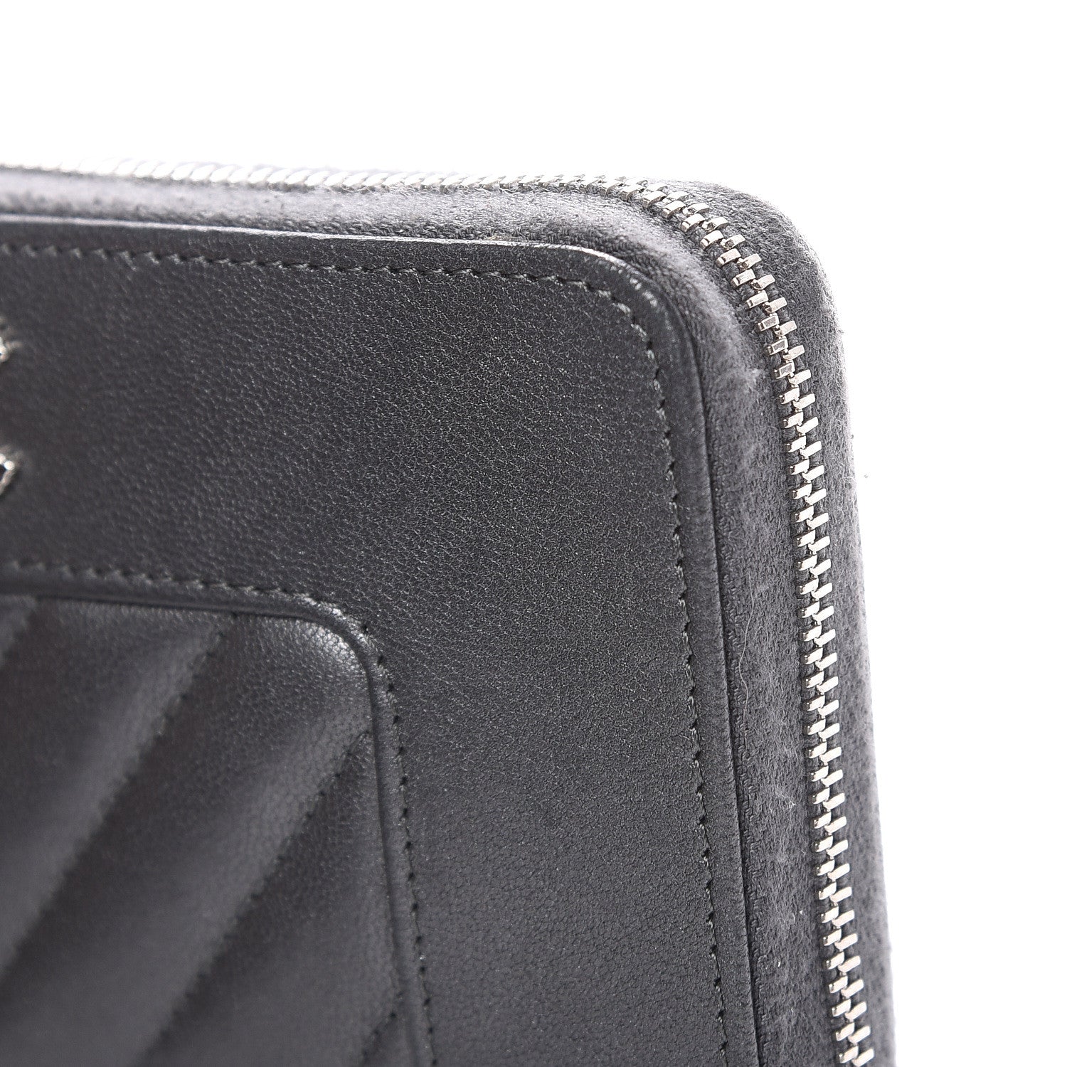 Chanel Sheepskin Chevron Quilted Mademoiselle Vintage Zip Around Wallet Grey 12 of 15