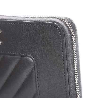 Chanel Sheepskin Chevron Quilted Mademoiselle Vintage Zip Around Wallet Grey 12 of 15
