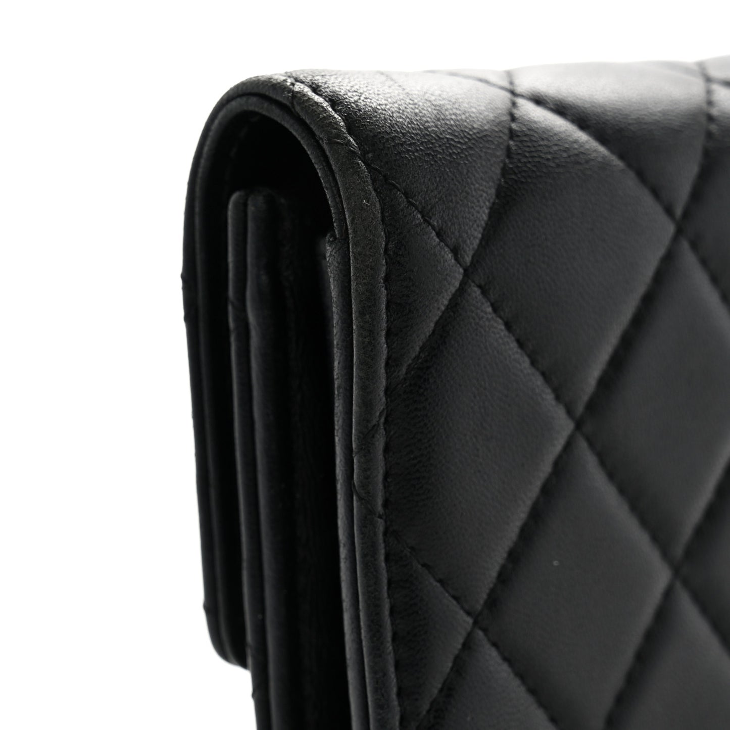 Lambskin Quilted Large Flap Wallet Black