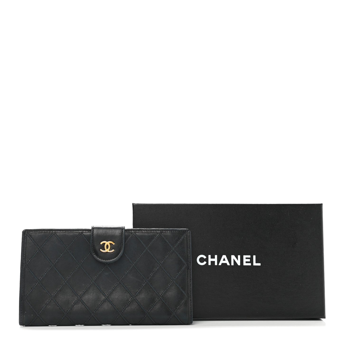 Lambskin Diamond Stitched French Wallet Black