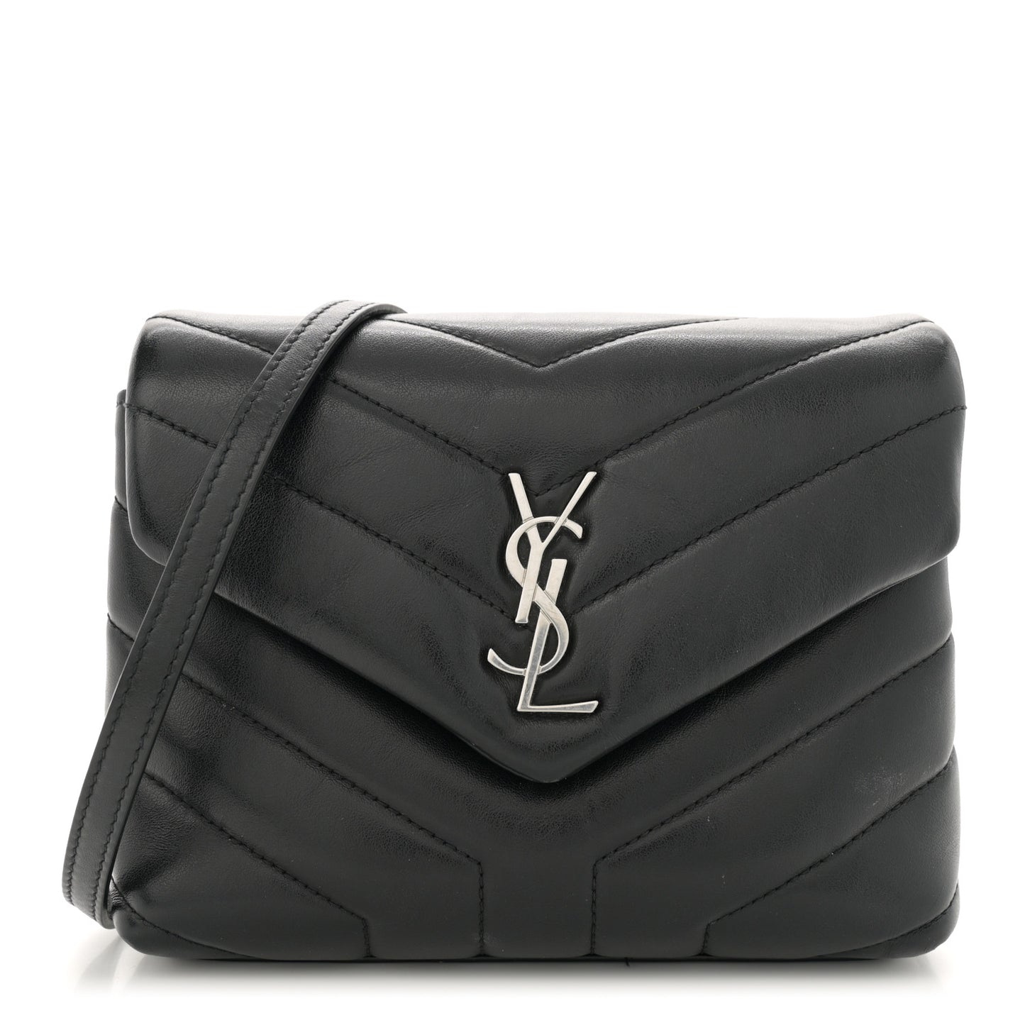 Calfskin Y Quilted Monogram Toy Loulou Crossbody Bag Black