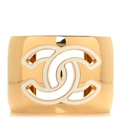 Chanel Metal Resin CC Cuff Cutout M Gold White 1 of 6