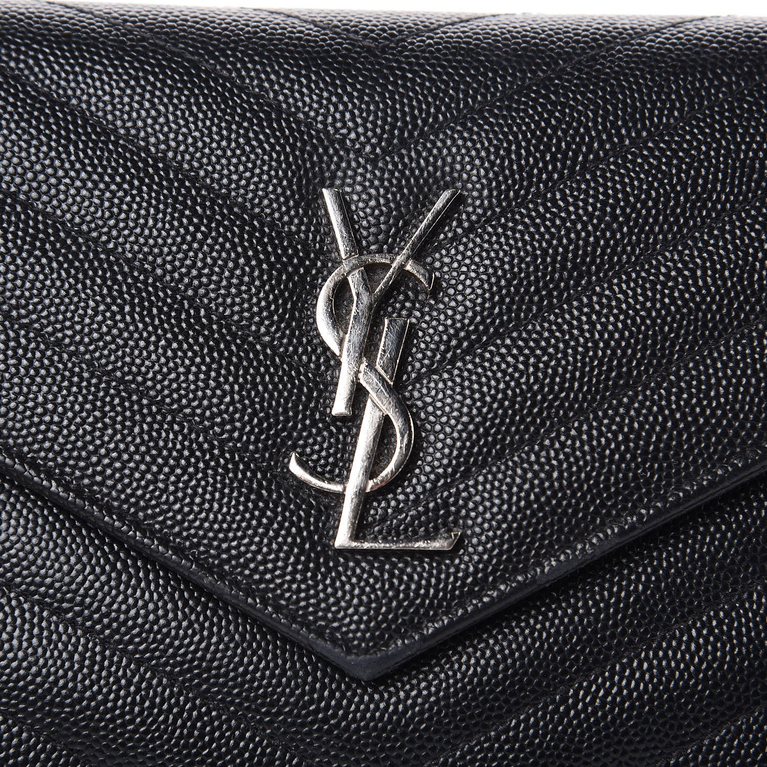 Saint Laurent Grain De Poudre Matelasse Chevron Monogram Envelope Chain Wallet Black 9 of 16