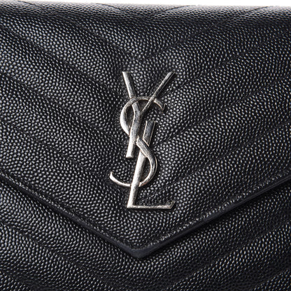 Saint Laurent Grain De Poudre Matelasse Chevron Monogram Envelope Chain Wallet Black 9 of 16
