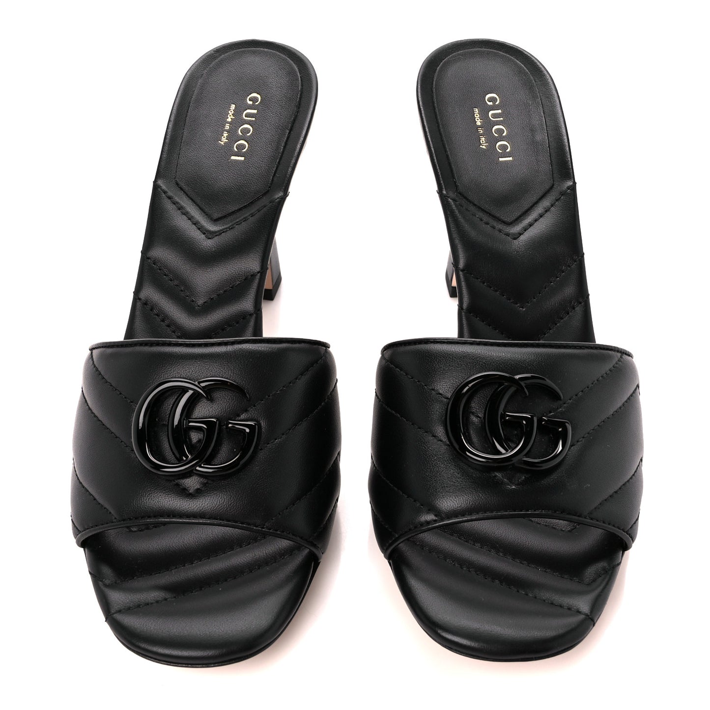 Nappa Matelasse Monochrome GG Marmont 75mm Slide Sandals 38.5 Black