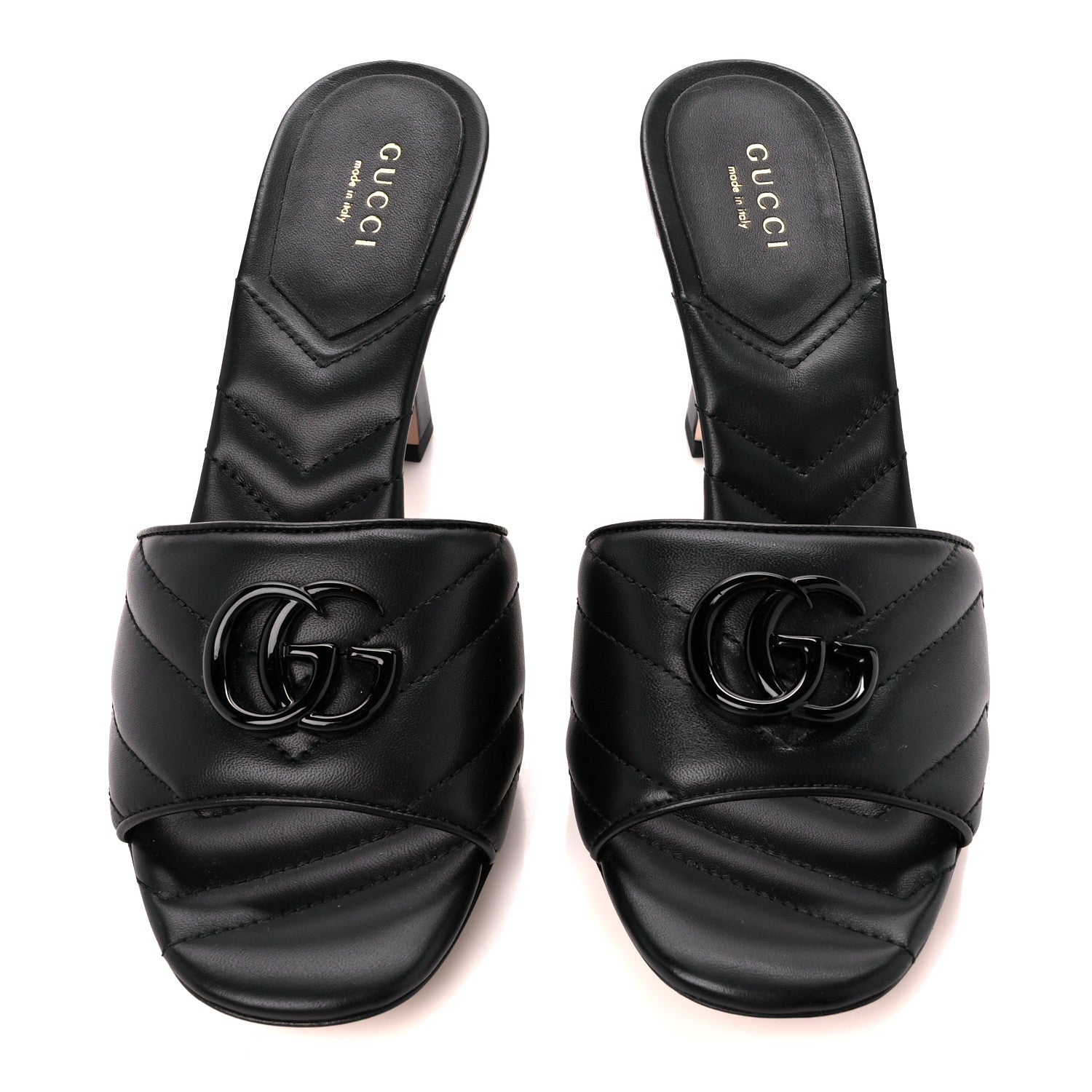 Gucci Nappa Matelasse Monochrome GG Marmont 75mm Slide Sandals 38.5 Black 3 of 9